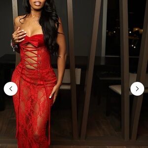 Red Strapless Cut Out Bodycon Gown